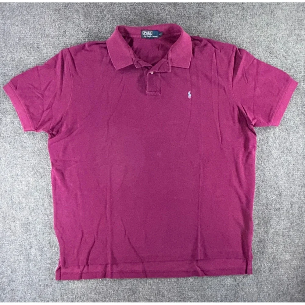 Polo Ralph Lauren Mens XXL Magenta Purple Short Sleeve Pique Polo Blue Pony